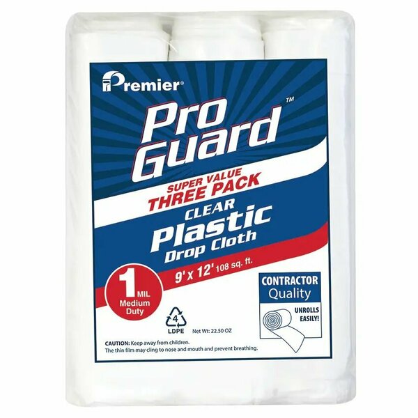 Premier 9' x 12' Global Guard Plastic Drop Cloth 1-Mil, PK 3 69730